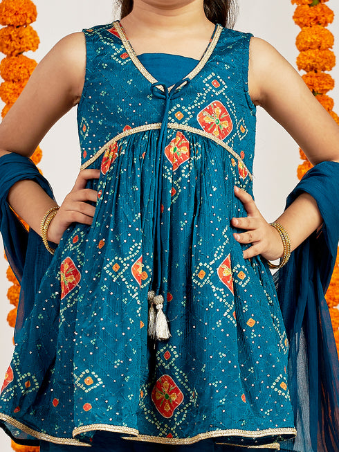 Girl's' Turquoise Blue Kurta Palazzo Set